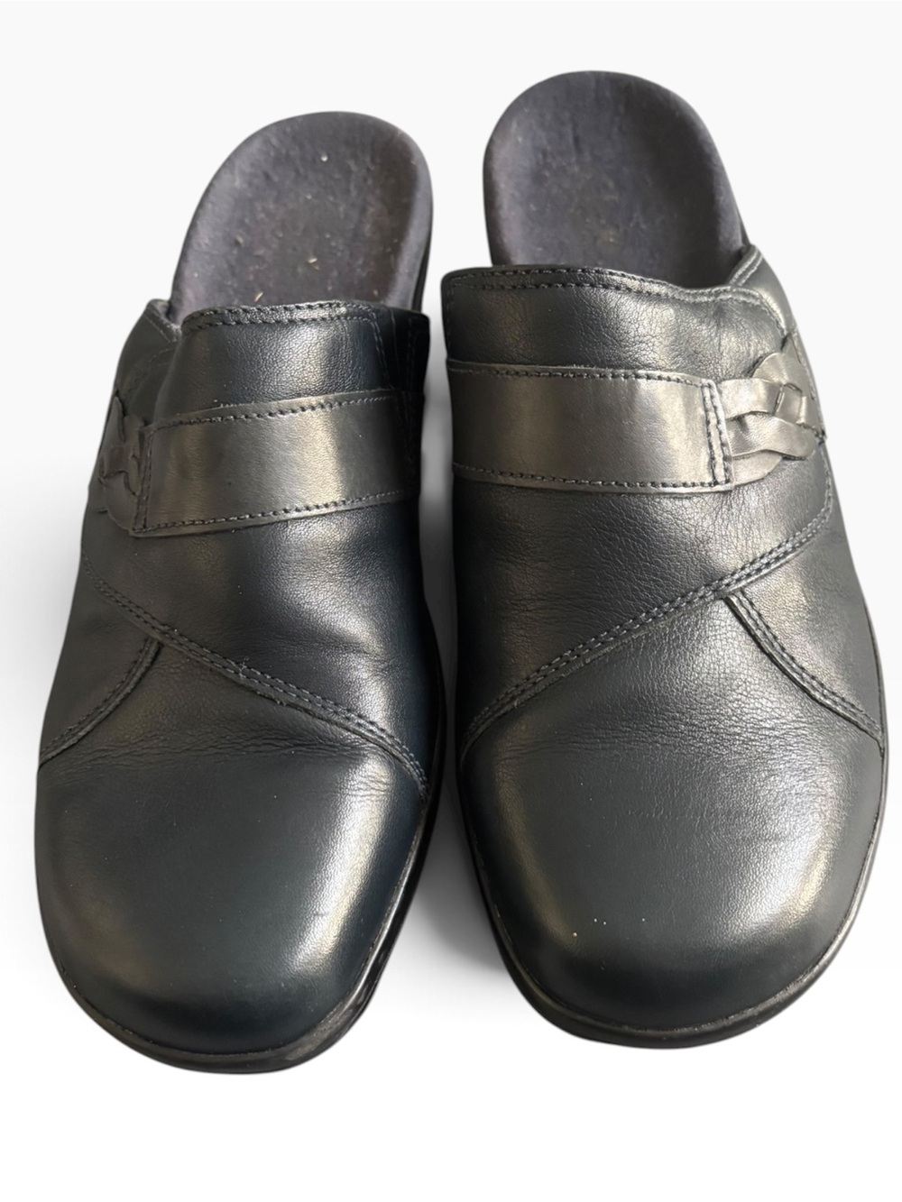 Clarks Navy Blue Leather Mule Clogs Women’s Size 9.5 Wide 4140 B